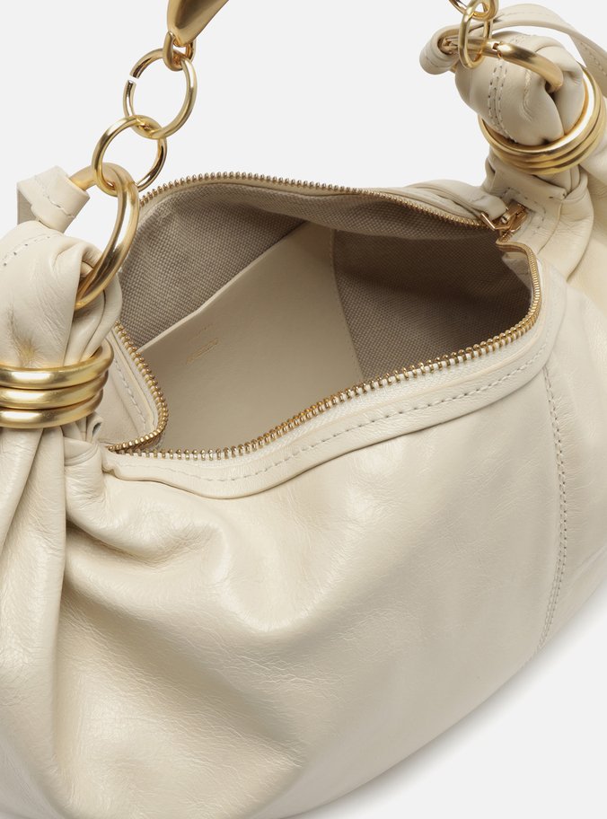 Bolsa Tiracolo Branca Couro Média Alça Argolas