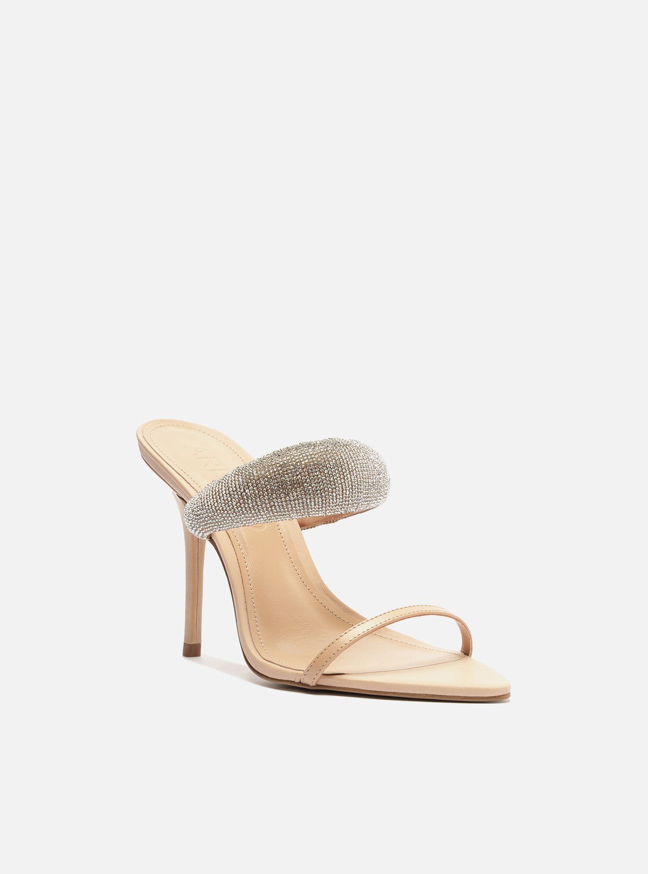Mule Nude Couro Salto Alto Tira Strass Aberta — foto 2