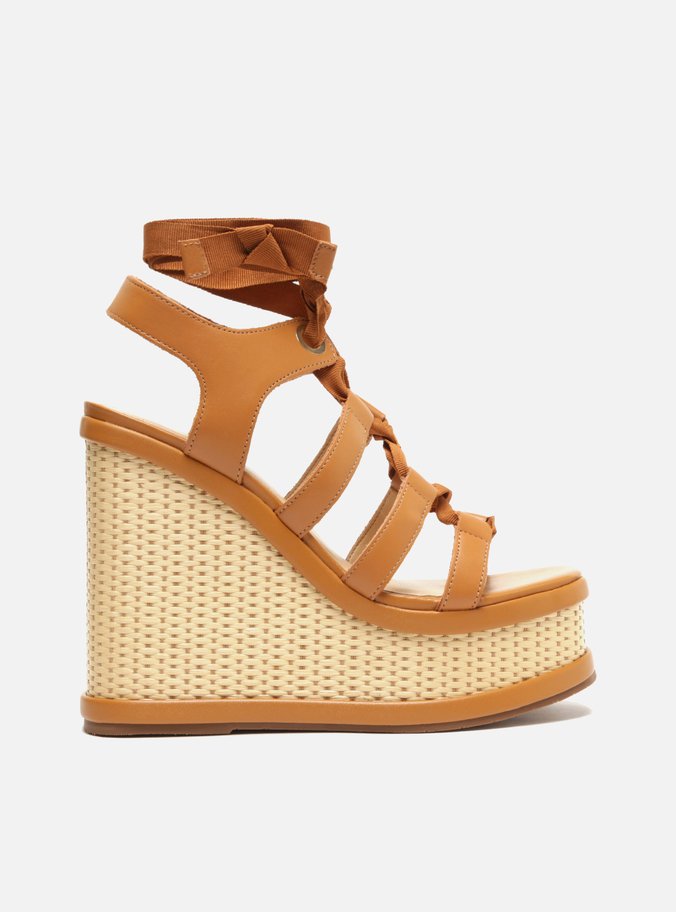 Sandália Plataforma Amarração Marrom