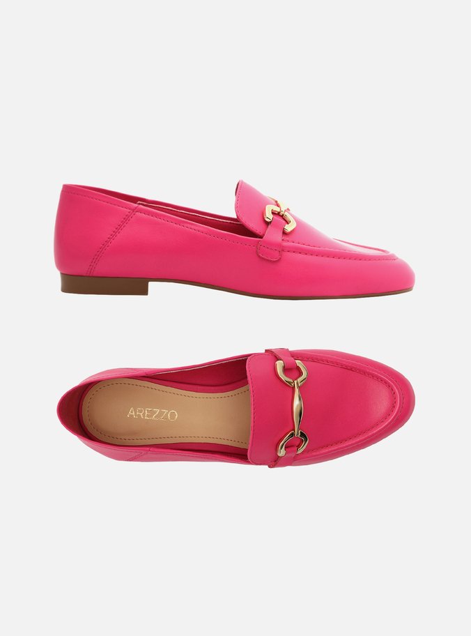 Mocassim Rosa Couro Bridão Metálico Luma