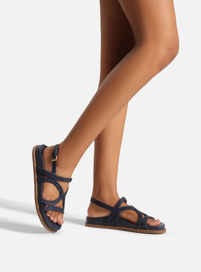 Sandália Papete Azul Tiras Trançadas