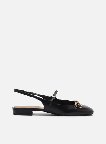 Arezzo — Sapatilha Preta Couro Bico Redondo Bridão Slingback
