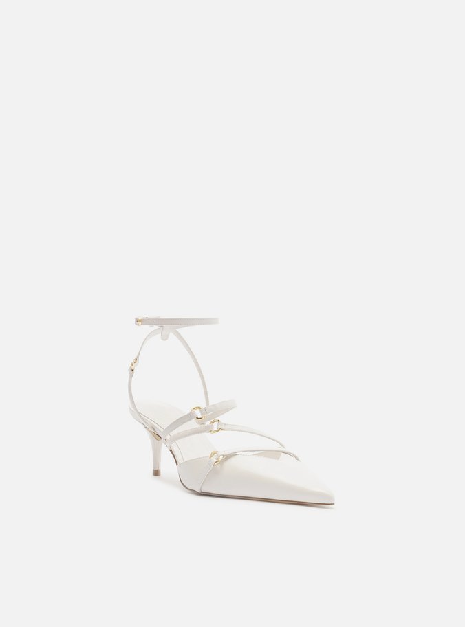 Scarpin Branco Couro Salto Kitten Tiras