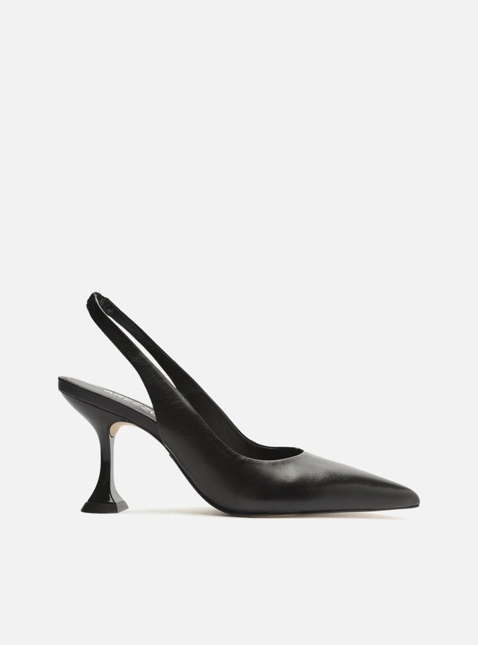 Scarpin Preto Couro Salto Taça Slingback