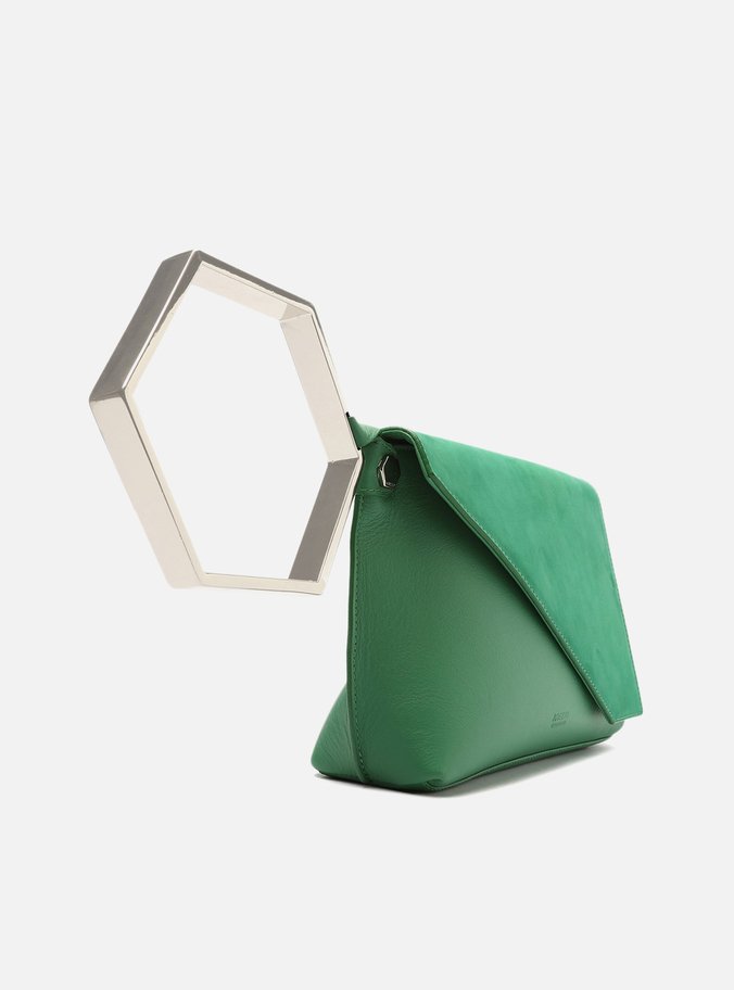 Bolsa Clutch Verde Couro Média Geométrica