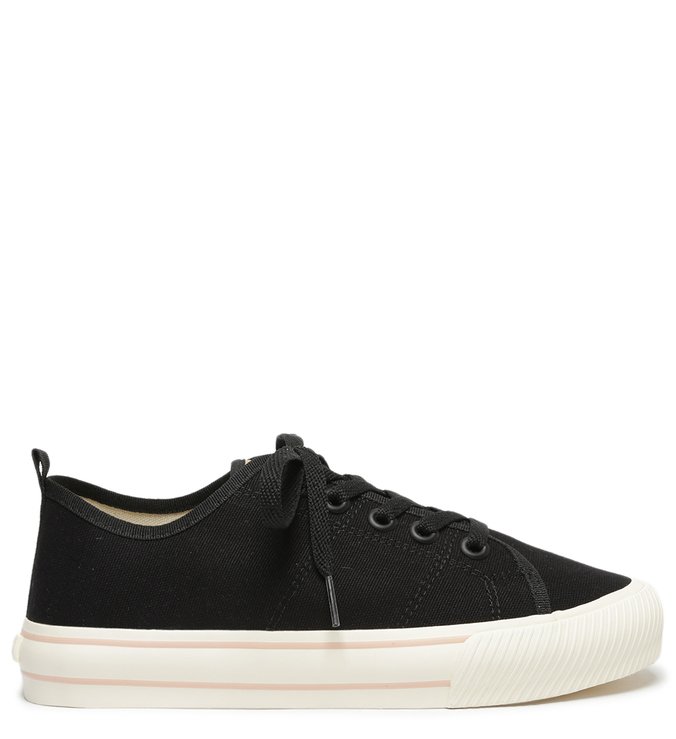 Tênis Preto Lona Couro Flatform