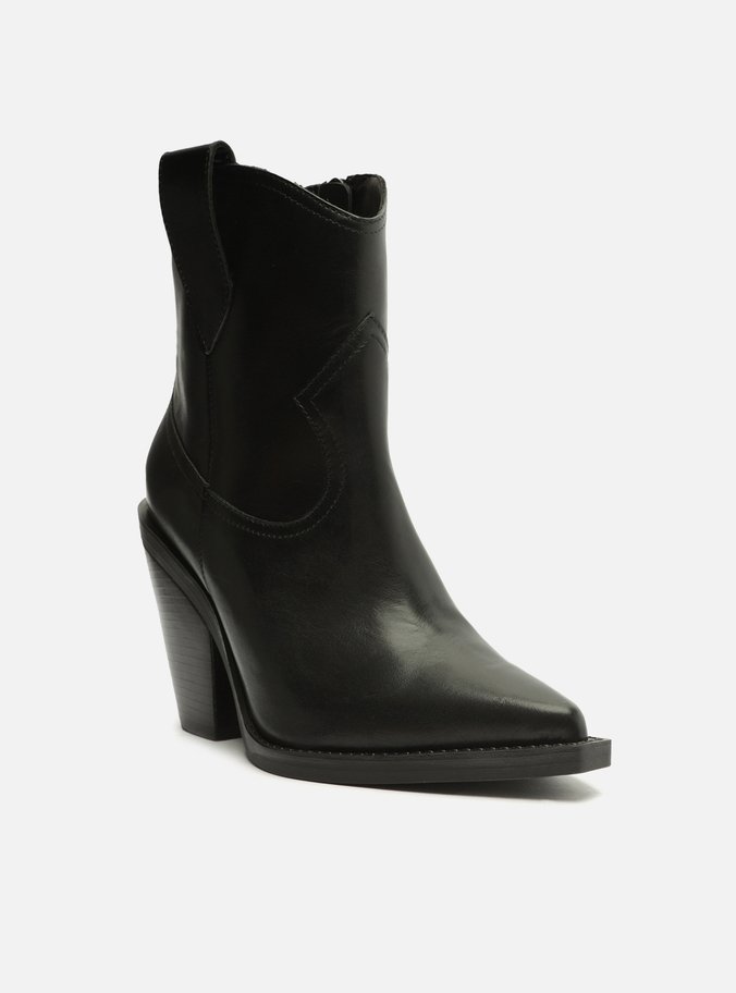 Bota Preta Couro Cano Curto Bloco Western