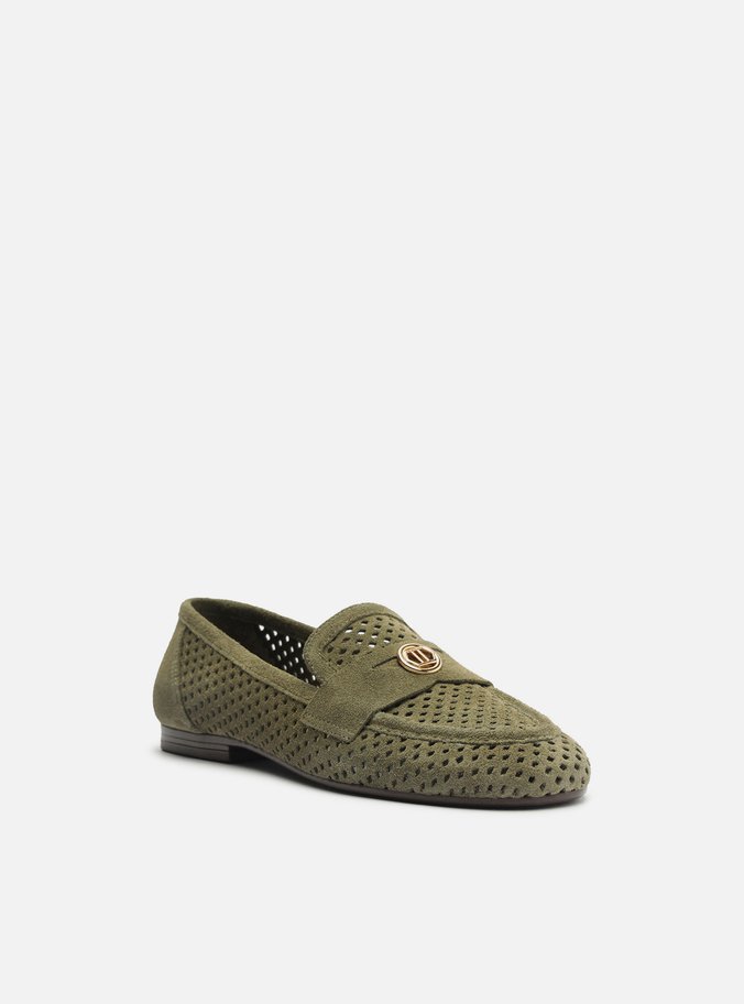 Mocassim Verde Suede Bico Redondo Vazado Metal
