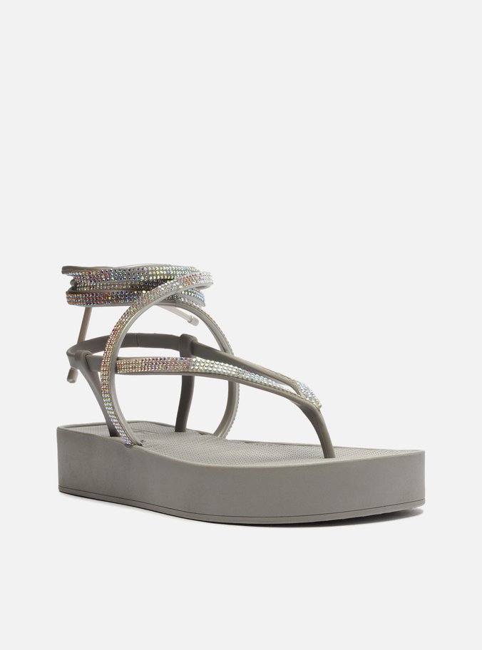 Sandália Prata Strass Flatform Amarração Bela