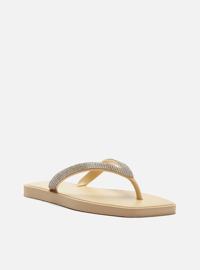 Chinelo de Dedo Bege Recouro Square Strass