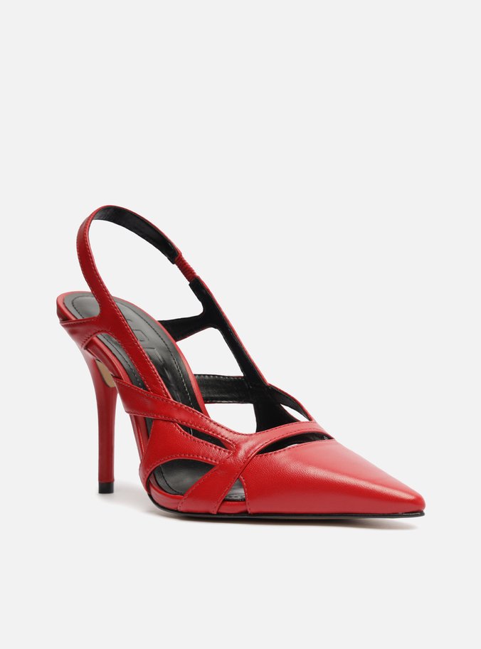 Scarpin Vermelho Couro Salto Alto Bico Fino Lívia
