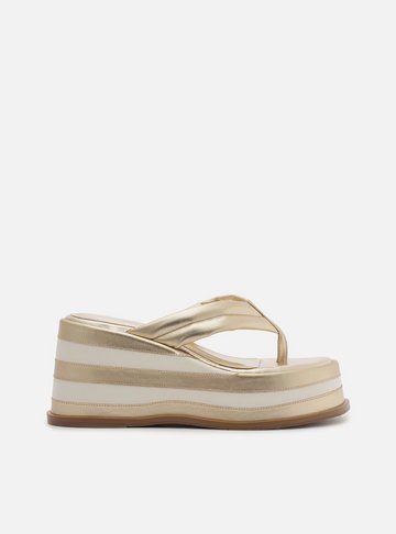 Tamanco Dourada Couro Plataforma Flip Flop