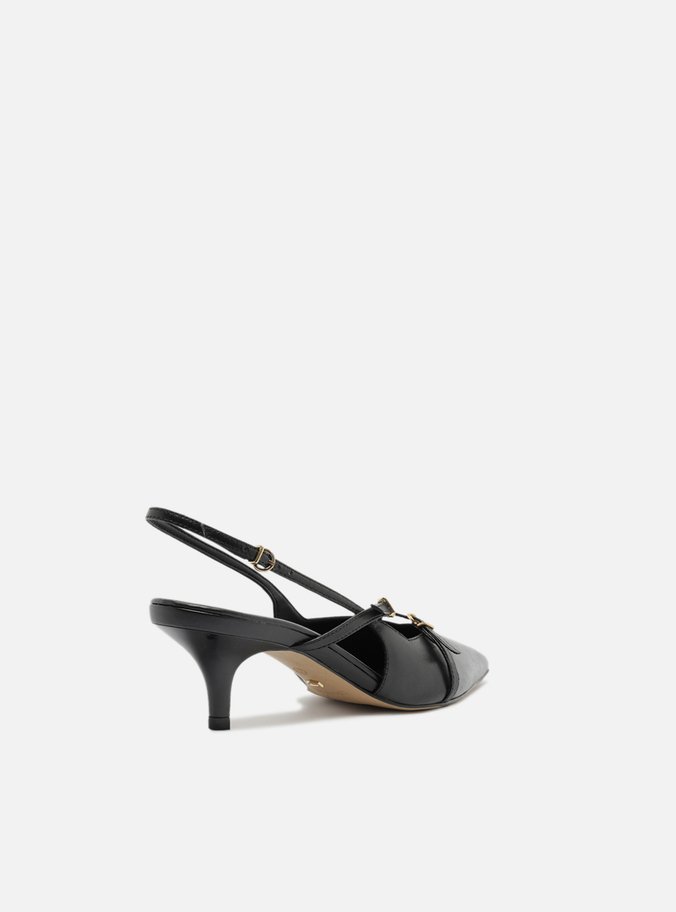 Scarpin Preto Couro Salto Médio Slingback Amélia