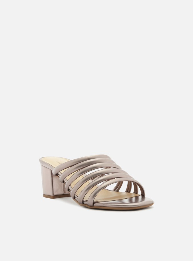 Mule Prata Salto Bloco Multi Tiras
