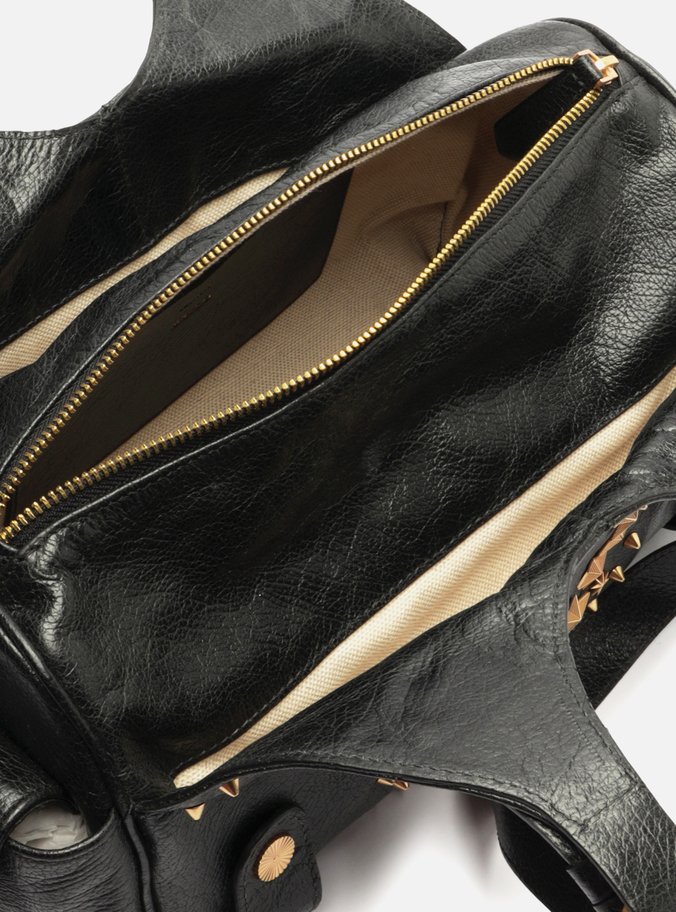 Bolsa Bowling Preta Couro Grande Metais Folk