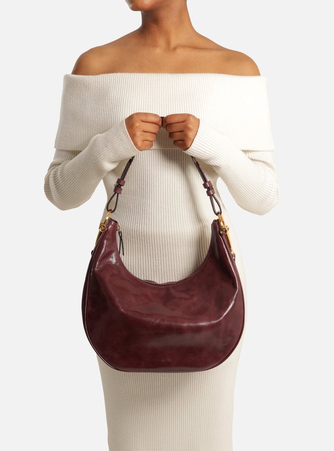 Bolsa Hobo Bordô Couro Grande Metais Alça