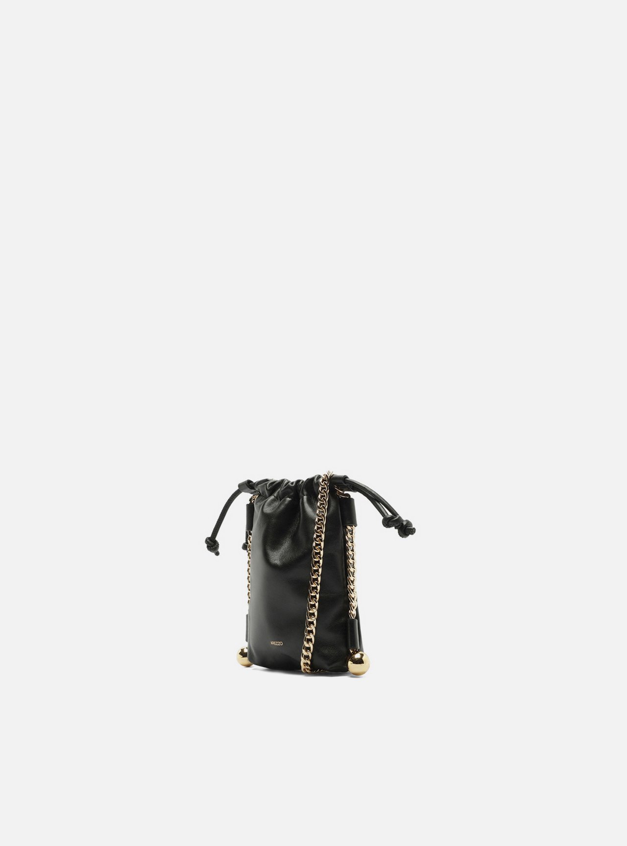 Mini Bag Preta Couro Porta-Celular Corrente Esferas — foto 2