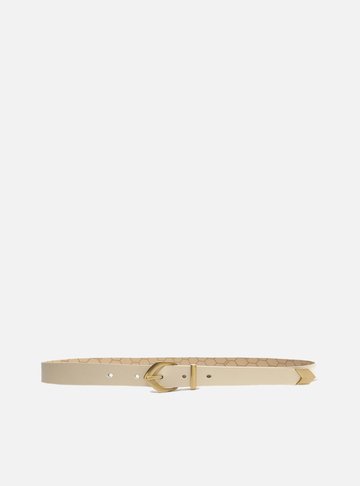 Cinto Off-White Couro Fivela Dourada