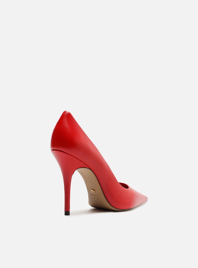 Scarpin Vermelho Couro Salto Alto Bico Fino