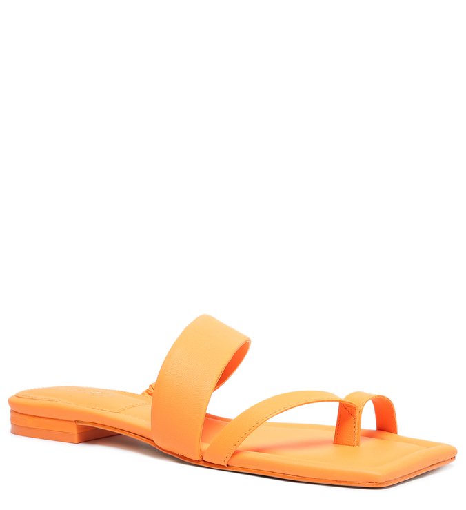 Rasteira Laranja Couro Flat Dedo