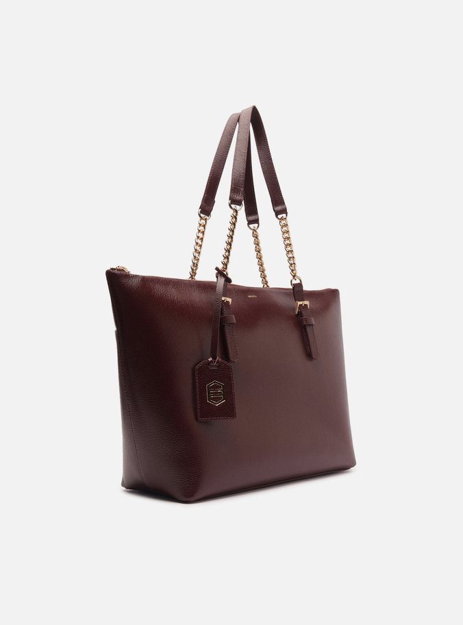 Bolsa Shopping Marrom Couro Grande Alça Corrente
