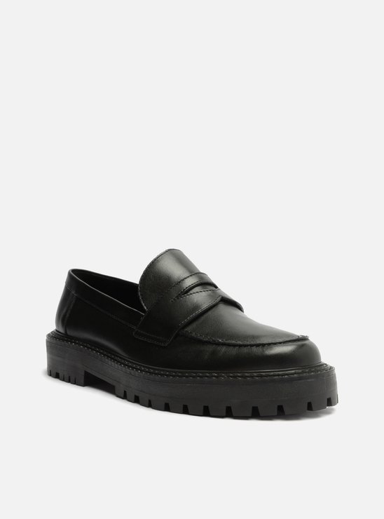Mocassim Preto Couro Bico Redondo Tratorado