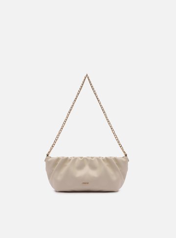 Arezzo — Bolsa Tiracolo Off White Pequena Franzida Alça Corrente
