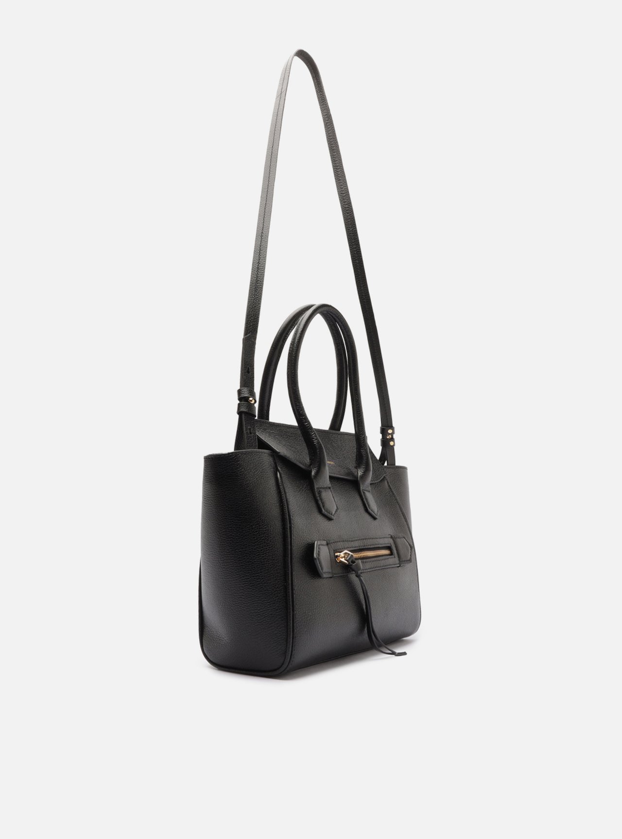 Bolsa Tote Preta Couro Média Bolso Zíper — foto 5