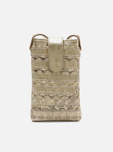Mini Bag Dourada Couro Porta-Celular Trama Curvada