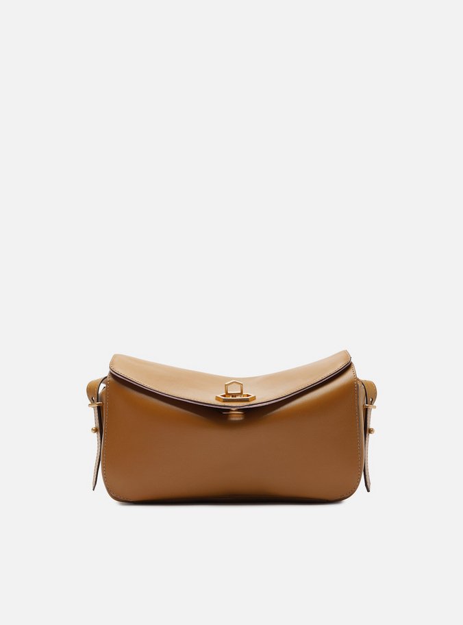 Bolsa Tiracolo Marrom Couro Média Fecho Dourado