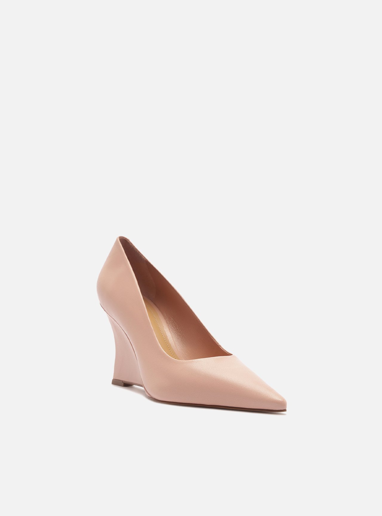 Scarpin Rosa Soft Couro Salto Anabela Bico Fino — foto 2