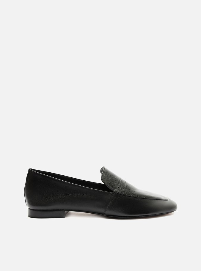 Mocassim Preto Couro Bico Quadrado Liso
