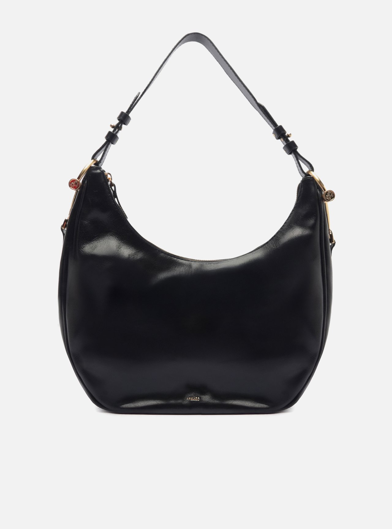 Bolsa Hobo Preta Couro Grande Metais Alça — foto 1