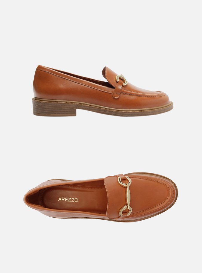 Mocassim Caramelo Couro Bridão Metálico Classic