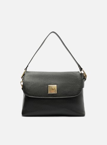 Bolsa Satchel Preta Couro Média Metal