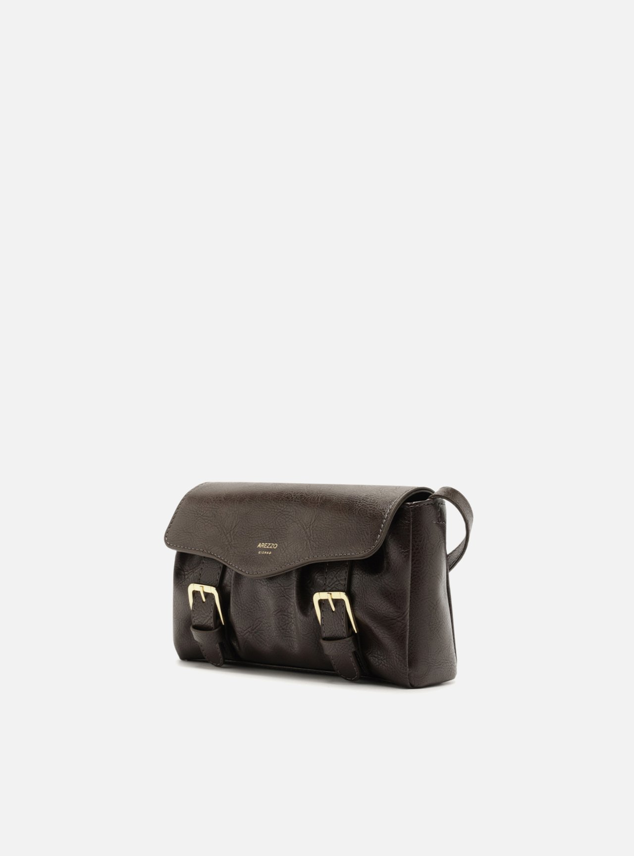 Bolsa Tiracolo Marrom Pequena Fivelas Douradas Franzida — foto 2