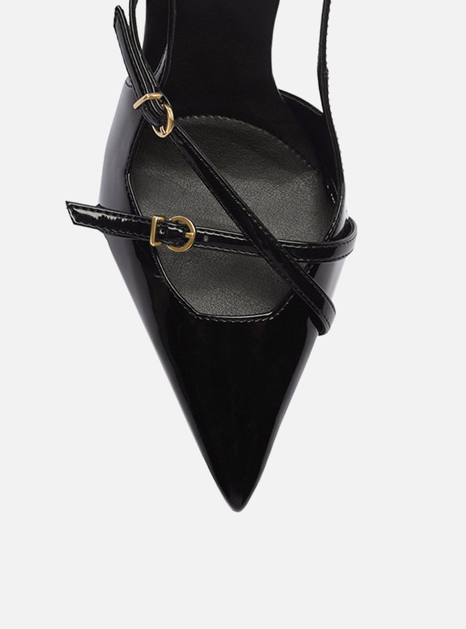 Scarpin Preto Verniz Salto Alto Slingback Amélia
