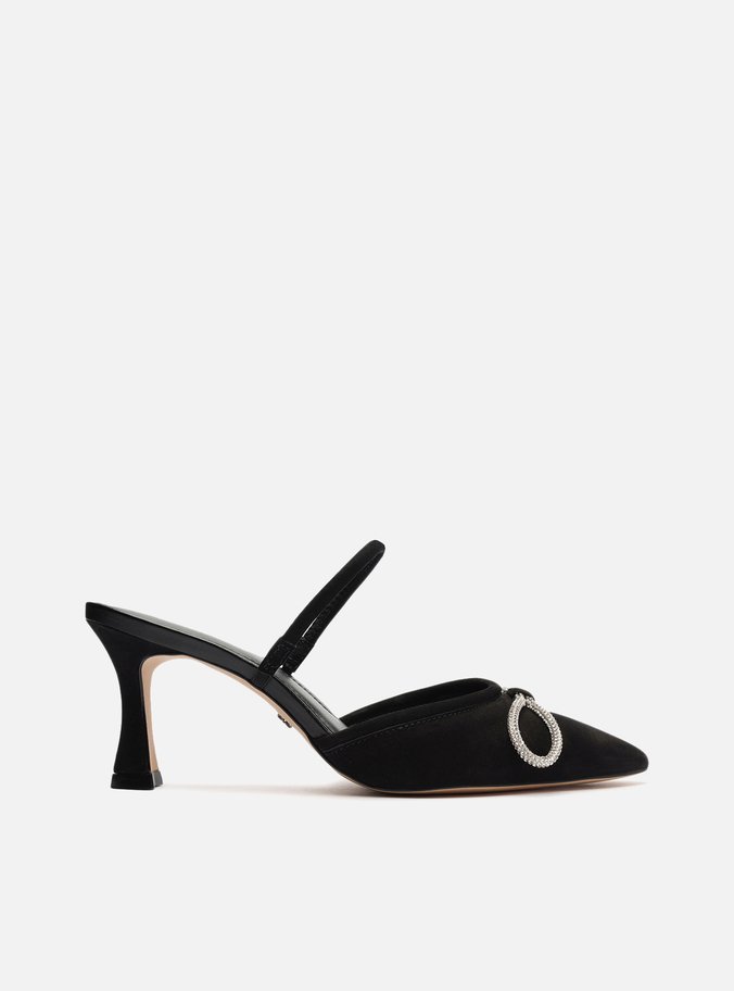 Mule Preta Salto Fino Strass Audrey