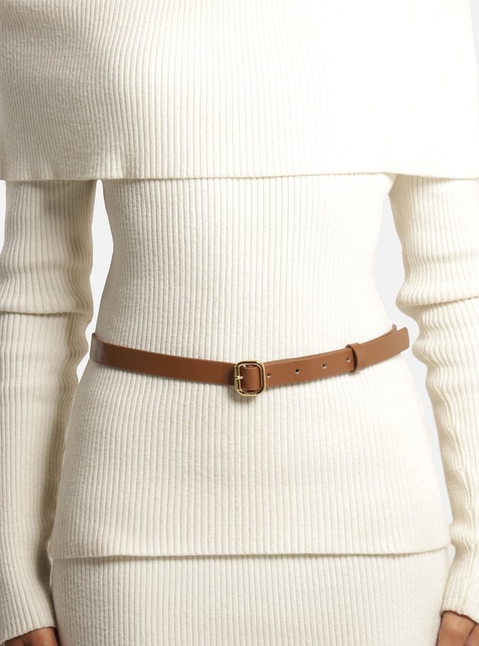 Cinto Marrom Couro Fino Fivela Arredondada