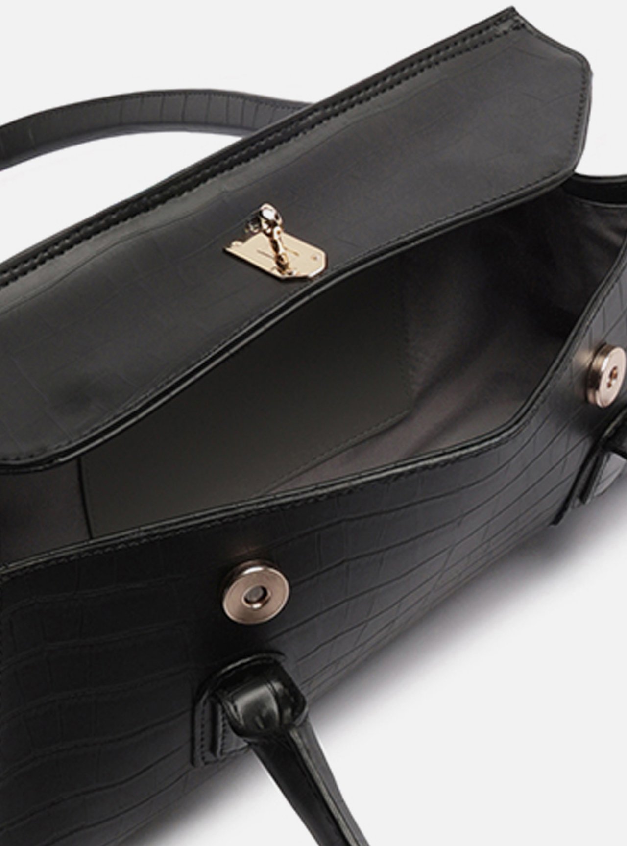Bolsa Shoulder Preta Média Croco Metais — foto 4