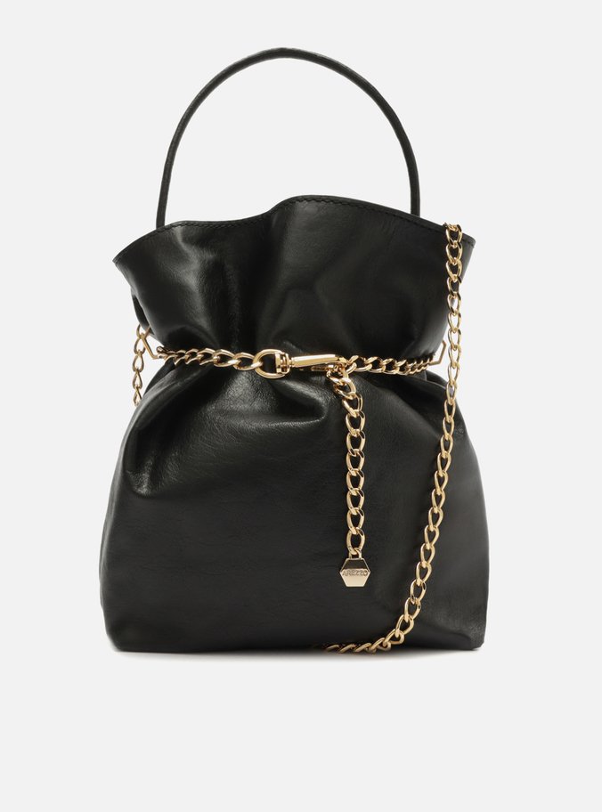 Bolsa Tiracolo Preta Couro Pequena Correntes