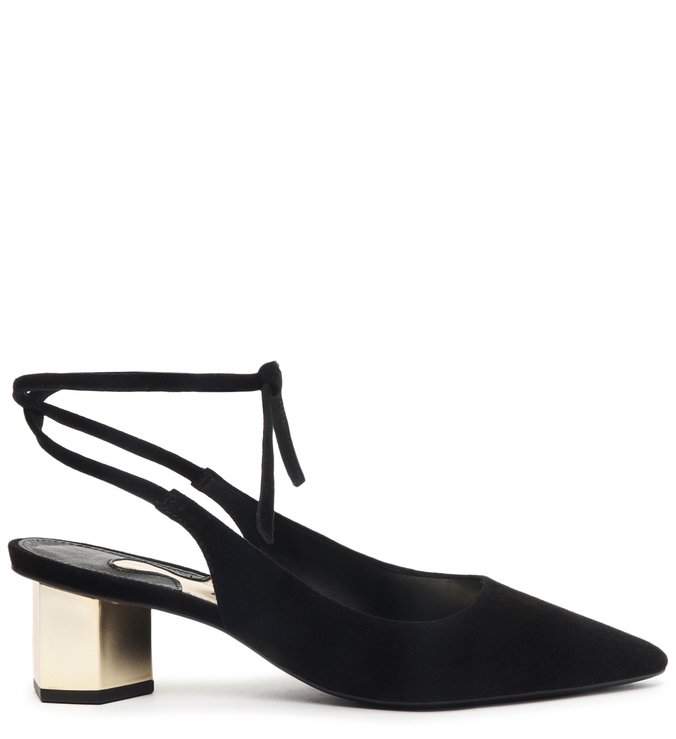 Scarpin Preto Nobuck Bloco Hexagonal
