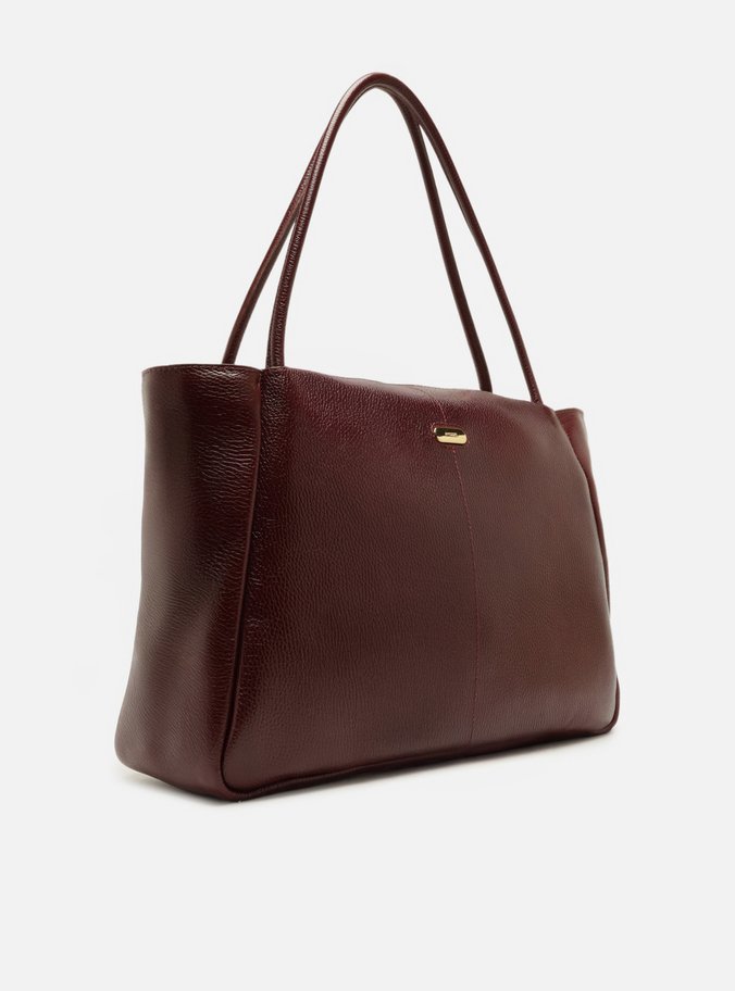 Bolsa Shopping Vinho Couro Grande Tag Metal