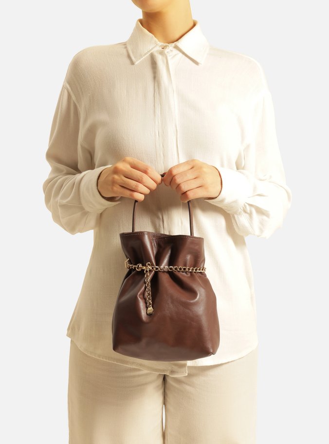 Bolsa Tiracolo Marrom Couro Pequena Correntes