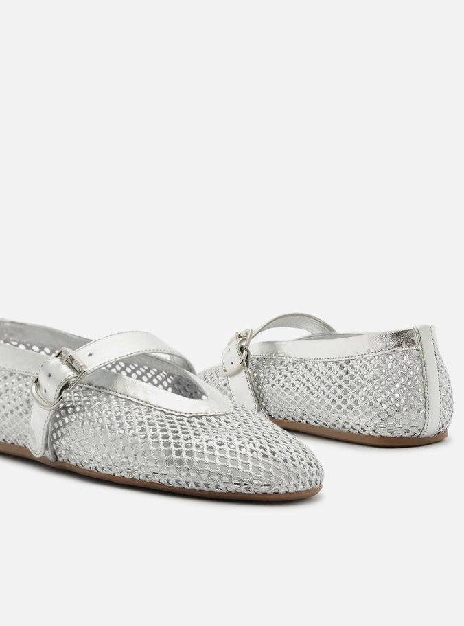 Sapatilha Boneca Prata Tela Fivela