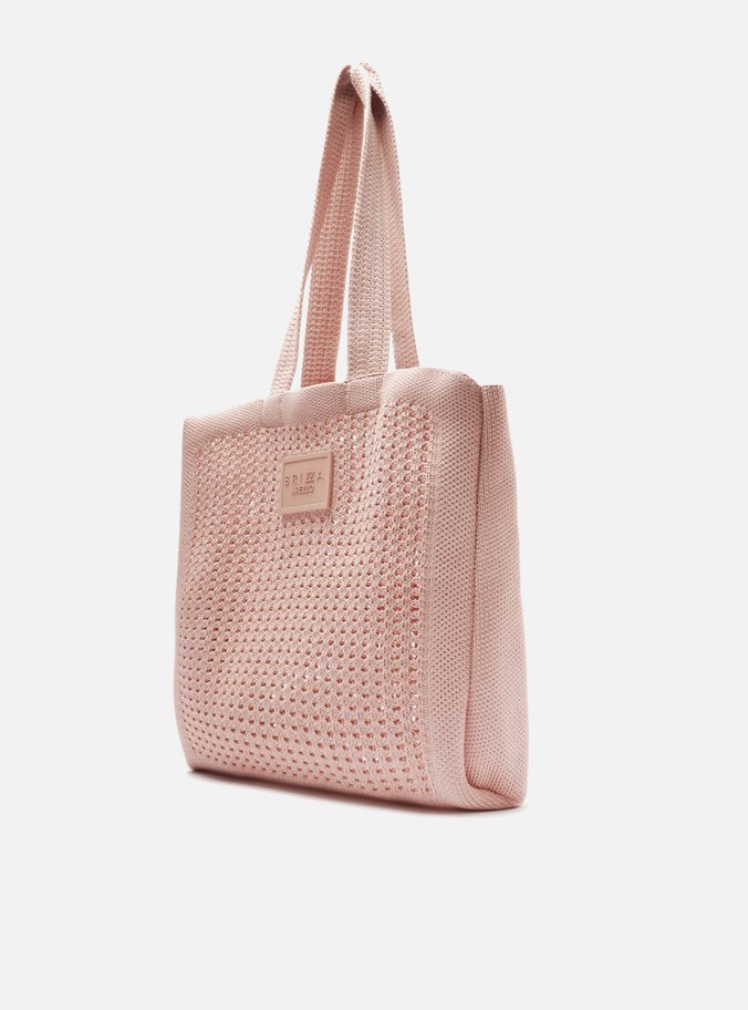 Bolsa Shopping Rosa Blush Crochê Mônaco Grande