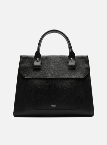 Bolsa Tote Preta Grande Detalhe Camurça