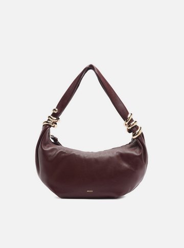 Arezzo — Bolsa Hobo Vermelha Couro Média Argolas Douradas