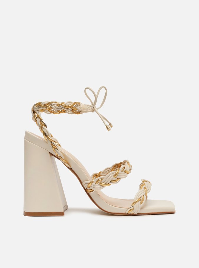 Sandália Salto Bloco Off-White Amarração
