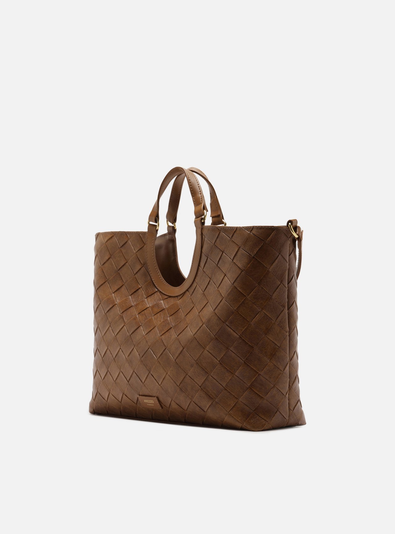 Bolsa Tote Marrom Claro Tressê Grande Tag — foto 2